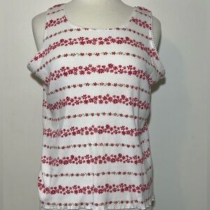 Floral Striped Ribbed Tank Top - White and Pink